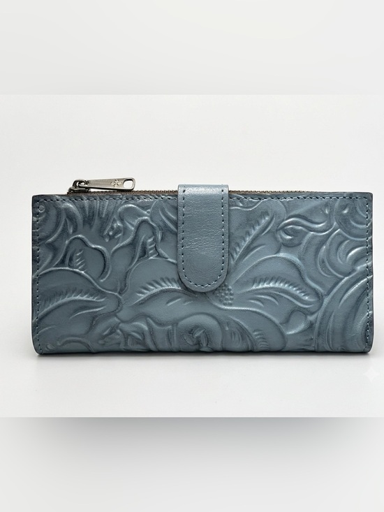 Patricia Nash Handbags - Patricia Nash Tooled Floral Embossed Leather Slim Bifold Wallet – Steel Blue
